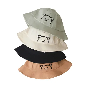 Детская шляпа с вышивкой Мультяшного медведя, Весенне-осенние Панамские шапки для детей, кепка-ведро для маленьких мальчиков и девочек, Рыбацкие Кепки, Милые аксессуары