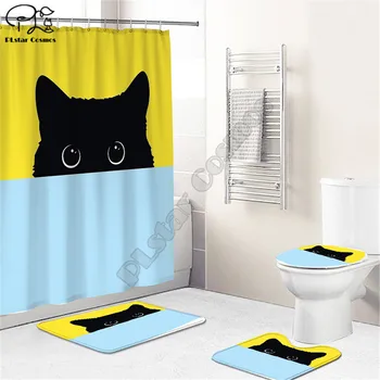 Забавный комплект для ванной комнаты с котом, Занавеска для душа, Набор ковриков Для ванной, Коврики для декора туалета, Коврик с 3D принтом
