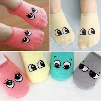 Милые Детские носки с героями мультфильмов для мальчиков и девочек, хлопковые носки для новорожденных с принтом Больших глаз, нескользящие носки-полоски sk113