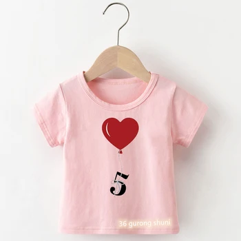 Красный воздушный шар в виде сердца с черным номером 1-9, футболка с цифровым принтом на Второй день Святого Валентина для мальчиков/девочек, детская одежда для дня рождения, футболка