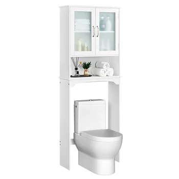 Деревянный Шкаф для хранения над унитазом, 3 полки для ванной комнаты, белый