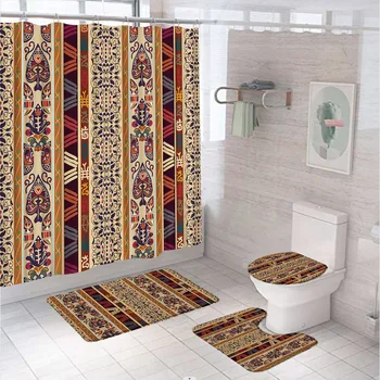 Винтажный комплект штор для душа Африканского племени, Абстрактные занавески для ванной комнаты в стиле Ацтеков Западной Богемии, Нескользящий коврик для ванной, Крышка для унитаза