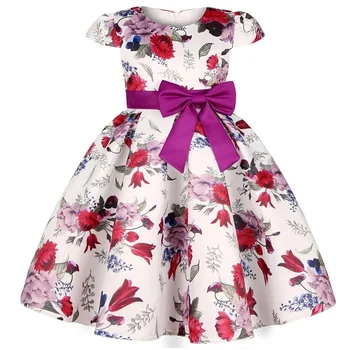 Летнее вечернее платье Listenwind для маленьких девочек Трапециевидной формы с коротким рукавом и высоким воротом, платье Принцессы с цветочным рисунком и бантом