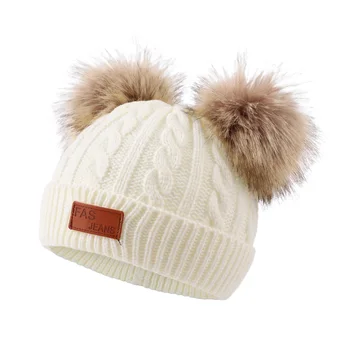 Теплая шапочка для маленьких девочек, зимняя вязаная шапка для мальчиков с помпоном, Осенняя повседневная однотонная шапка для маленьких девочек