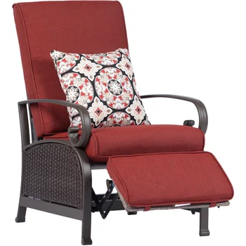 Мадридское плетеное кресло для патио на открытом воздухе, регулируемый стул, всепогодное плетеное изделие ручной работы, алюминиевые рамы, толстые подушки