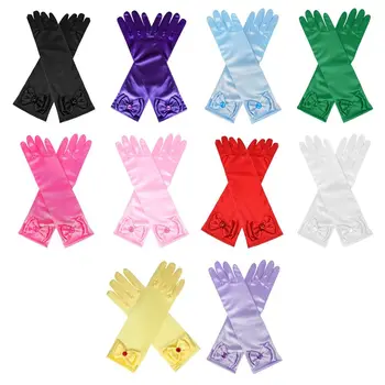 Длинные атласные перчатки для девочек-цветочниц, Белые очаровательные перчатки для Вечеринки по случаю Дня рождения, Детские перчатки, перчатки для девочек-цветочниц