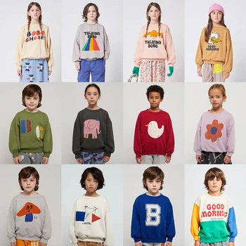 Детская осенне-зимняя одежда Bobo 2023 в корейском стиле для девочек и мальчиков, детские свитера, толстовки, милые топы с круглым вырезом и длинными рукавами