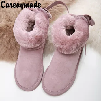 Careaymade-зимние женские ботинки с бантом в корейском стиле, новинка 2020 года, студенческая обувь с короткими рукавами, прекрасная обувь для выпечки хлеба, сапоги и хлопчатобумажная обувь