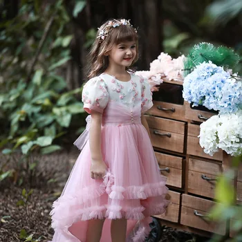 Платья с высокой посадкой для девочек, платье с цветами для маленьких девочек, Детские платья принцессы для вечеринок и свадеб, одежда с цветами для детей 3-12 лет