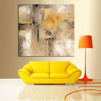 120x120 см Желтая Абстрактная картина маслом на холсте Скандинавский художественный плакат и принт Настенная картина для гостиной Диван Домашний Декор