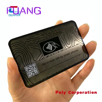 Печатаемые пустые смарт-карты NFC 215/216, индивидуальные печатные визитки NFC из матового черного металла с упаковкой