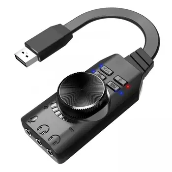 Виртуальная 7,1-канальная звуковая карта GS3, Черный конвертер, адаптер, Внешний USB Аудио 3,5 мм, стереогарнитура для ПК, ноутбука, настольного компьютера