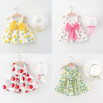 Новое Летнее Милое платье-слинг для маленьких Девочек, Корейская Версия с Бантом и Принтом, Пышная юбка-пачка с капюшоном, Наряд для Детей, Повседневная Одежда для Малышей