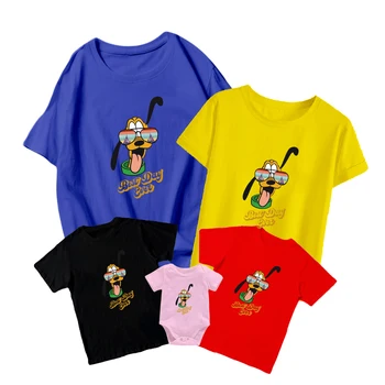 Новая футболка Disney с рисунком Плутона и солнцезащитными очками, Детский комбинезон с коротким рукавом, семейный топ унисекс для взрослых