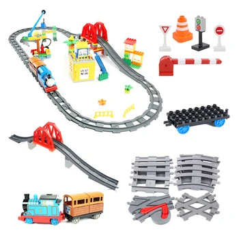 Железнодорожный Транспорт Строительные блоки Большого Размера, Креативные аксессуары для треков, Сборные игрушки для детей, Совместимый с Кирпичами набор городских поездов