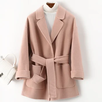 2023 Новое розовое двустороннее кашемировое пальто, женское короткое маленькое пальто в стиле Хепберн, высококачественное 100 шерстяное пальто