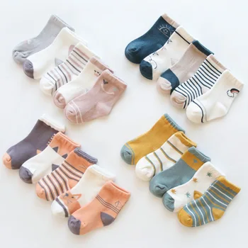 5 Пар/лот, Детские хлопчатобумажные носки для мальчиков и девочек, Дышащие носки с милым рисунком для подростков 0-8 лет, модные детские носки