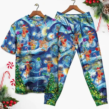 Рождественские Танцующие Олени, Счастливые пижамы, Короткий рукав, детская пижама с 3D принтом, Одежда для Косплея