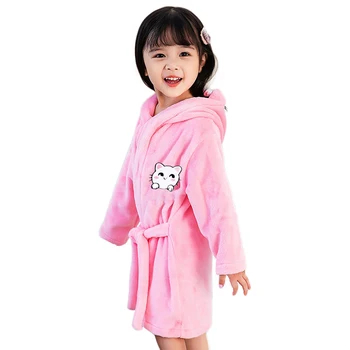 Фланелевый Детский Халат, Плотный Халат с капюшоном из мультфильма для маленьких девочек, Банное полотенце для малышей, Халат, Зимняя одежда для сна для малышей