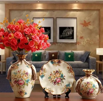 3 шт./компл. Керамическая ваза Стереоскопическая композиция из сухих цветов, качающаяся тарелка, украшения для входа в комнату, свадебные украшения