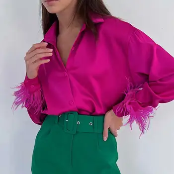 Весенняя блузка, Шикарные пуговицы в стиле пэчворк с пером, Весенняя блузка большого размера для работы, женская рубашка, Весенняя рубашка