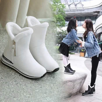 2022 Зимние плюшевые зимние ботинки до середины икры для девочек, одинаковые для семьи водонепроницаемые прочные ботинки на молнии, сохраняющие тепло, противоскользящая обувь для родителей и детей