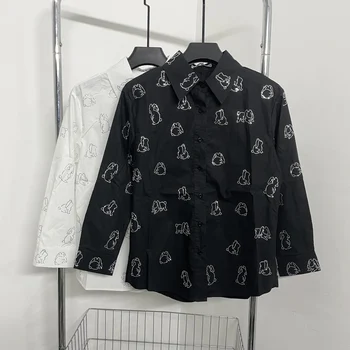 145855 Модная Классическая Роскошная дизайнерская ткань, новинка, рубашка с длинным рукавом Diamond Rabbit, Блузка Женская