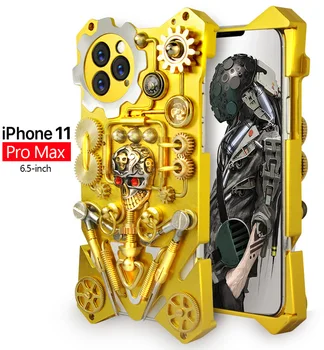 Чехол Gothic Skull Gear Cover для iPhone, Металлическая Стальная техника, Чехол из натуральной кожи, Прямая поставка, 14, 13, 12, 11 Pro, Xs Max, Mini, 8