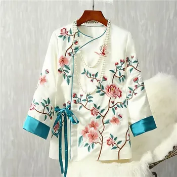 Китайская Традиционная одежда, Женская рубашка с вышивкой, Китайский Стиль, Винтажные Модные Блузки Ципао, Восточное платье Чонсам, Hanfu