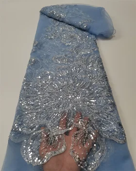 Роскошная Африканская кружевная ткань с блестками 2023 Высококачественные Бусины Жених Нигерийская свадьба Свадебная вышивка Французский Тюль Кружевная ткань