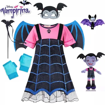 Детская одежда для маскировки вампира на Хэллоуин, платье Disney Junior Vampirina с крыльями, перчатки, детский костюм на День всех Святых для девочек