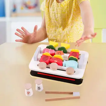 Деревянная игрушка-гриль, набор для барбекю, Ролевые игры, Кухонные игрушки для девочек, мальчиков, малышей