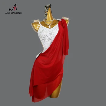 Красные юбки для соревнований по латинским танцам, сексуальное женское вечернее платье для взрослых, бальная одежда, одежда со стразами, женская практика Сальсы на заказ