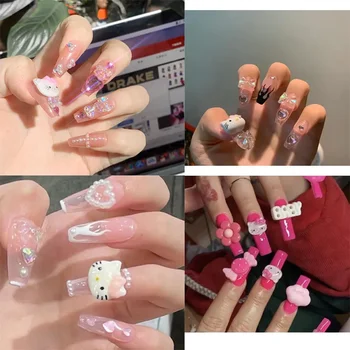 Sanrio Y2k Накладные ногти Cinnamoroll Kuromi Hello Kitty, Аксессуары, аниме, Накладные ногти, Съемный Маникюр, подарок для девочек