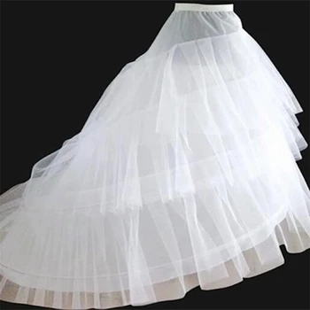 Высококачественная Белая нижняя юбка со шлейфом, Нижняя юбка с кринолином, 3 слоя, 2 обруча Для свадебных платьев, Свадебные платья