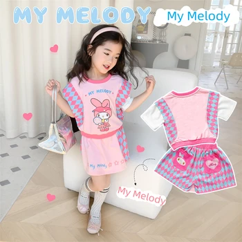 My Melody, платье-футболка из двух предметов, комплект брюк, аниме Каваи, Студенческий Свободный повседневный модный Мягкий удобный милый девчачий костюм