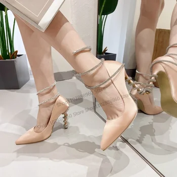 Женские туфли-лодочки из Плотного Шелка со змеиной Оберткой на высоком Каблуке, Женская обувь с закрытым Носком, Модные Zapatillas Mujer