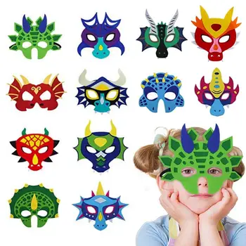 Маски для вечеринки с динозаврами, 12 шт., фетровые маски для лица с динозаврами для детей, украшения для вечеринки с динозаврами 12 различных типов