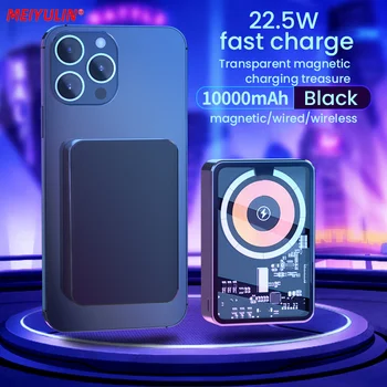 Магнитный блок питания емкостью 10000 мАч, Прозрачный беспроводной блок питания PD, быстрое зарядное устройство, Внешний аккумулятор для Magsafe iPhone 13 14 Xiaomi