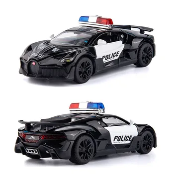 Полицейская игрушечная машинка 1: 32 Bugatti, Металлическая Игрушечная машинка из сплава, Литье под давлением и игрушечные транспортные средства, модель автомобиля, игрушки для детей, Рождественский подарок
