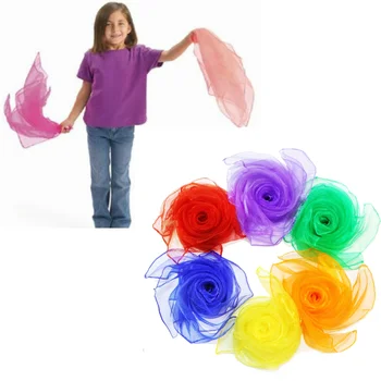6 цветов танцевальные шарфы для детей, Квадратный Шелковый Шарф, Детские Игрушки для игр на открытом воздухе, Гимнастические Шарфы, Реквизит Для Выступлений с Жонглерством
