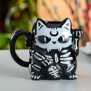Черная Мультяшная чашка с котом, современная Скандинавская Креативная Простая Симпатичная Керамическая чашка, Чашка для Кошки, Чашка для воды, Керамическая Кружка