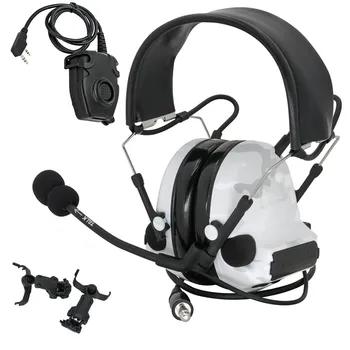 Гарнитура для стрельбы в страйкбол с шумоподавлением COMTACII headset + 2PIN U94 PTT + адаптер для шлема ARC track (MC white)