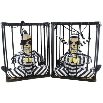 Кричащие анимированные украшения для Хэллоуина, Кричащий Скелет Заключенного в клетке, Домашний декор, украшение для дома, висящее в помещении