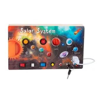 Электрическая доска Монтессори с 8 планетами и солнечными лампочками, переключатели для аэрокосмической активности, деревянная развивающая игрушка для малышей