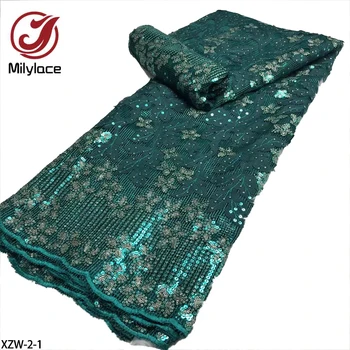 Африканская кружевная ткань 2021, Нигерийская вышивка блестками, французское сетчатое Кружево для вечернего платья, Материал для шитья XZW-2