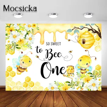 Тема медоносной пчелы Mocsicka, Фон для 1-го дня рождения, Украшения для вечеринки в честь дня рождения шмеля, Фон для фото, Фон для вечеринки в честь первого дня рождения