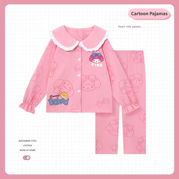 Kawaii Sanrio Kuromi Cinnamoroll/Комплект детской пижамы с длинными рукавами и Рисунком Аниме My Melody Для девочек, Домашняя одежда с V-образным вырезом, Детские пижамы