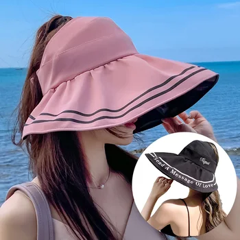 Летняя Солнцезащитная шляпа с широкими полями для женщин, защищающая от ультрафиолета, Женская Солнцезащитная Складная уличная однотонная пляжная кепка
