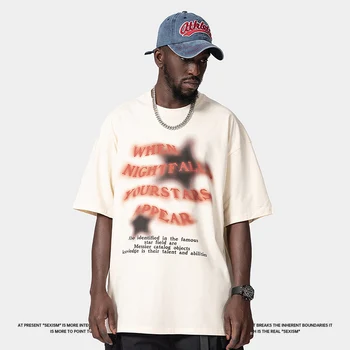 Весенне-летняя Новая футболка с буквенным принтом, уличная мода в стиле Хип-хоп, Свободный Топ с круглым вырезом, мужская и женская футболка